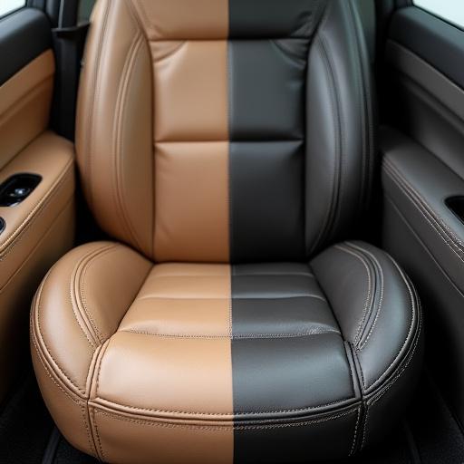 Immagine comparativa prima e dopo la pulizia di un sedile in pelle, ora immacolato